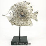 Resin Ocean Decor Silver Fish Statue on a Metal Stand