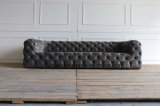 Grey Color Button Tufting Velvet Fabric Chesterfield Sofa