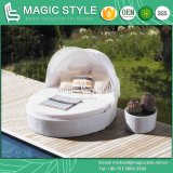 Garden Daybed with Cushoin Outdoor Rattan Sunbed Outdoor Stone Imitation Glass Coffee Table Patio Furniture
