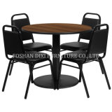 Round Black Table with Black Trapezoidal Back Banquet Chairs Round Base