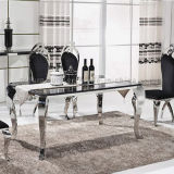 Stainless Steel 4 Legs Dining Table with Black Marble Top