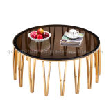 Newest Modern Black Tempered Glass Round Coffee Table with Mirror Golden