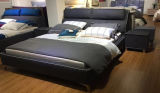 New Design Modern Leather Bed with Bedside Table