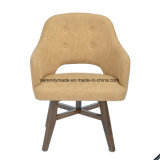 Khaki Velvet Upholstery Fabric Chair with Cross Wooden Base