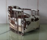 Copper Stainless Steel Tube Armrest Chair, Cowhide Leather Living Room Chair Yh-315