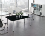 Modern Black Glass Conference Office Table with Steel Foot