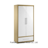 White Glossy Wooden 2 Door Combination Wardrobe (WB73)