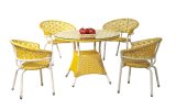 Garden Furniture Mixed Colored Yello White Outdoor Rattan Dining Chairs and Table