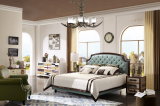 Modern Foshan Bedroom Furniture Leather Soft Bed with Wooden Headboard