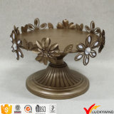 Flower Leaf Decor Gold Painted Cake Stand Antique Metal Plate