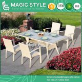 Wicker Dining Set Aluminum Chair Stackable Chair Rattan Chair Rectangle Table Dining Table Patio Furniture Outdoor Furniture Garden Furniture (Magic Style)