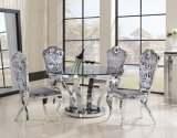 Metal Round Dining Table Set with Luxury Velvet Chairs