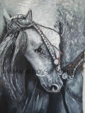Handmade Horse Oil Paintings in Black and White for Office Decoration