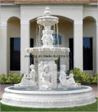 White&Beige Marble Natural Stone Sculpture Water Fountain for Garden Surroundings Decoration