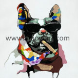 Handmade Funny Smoking Dog Handmade Animal Oil Paintings for Modern Decoration