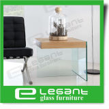 Clear Glass Side Table with Ash Wood Veneer