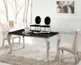 Elegant Marble Top Dining Table with Four Legs Silver Color