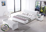 White Genuine Leather Tufted Button Bed for Home Use