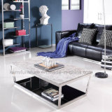 Marble Top Metel Coffee Table with Tempered Glass