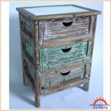 3-Drawer Solid Wood Cabinet in Antique Weathered Multi-Color Style