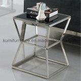 Square Side Table with Stainless Steel Tempered Glass