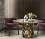 Luxury Antique Gold Modern Furniture Dining Table with Marble Top