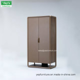 Modern Brown Leather Wardrobe with Aluminum Frame (YR210)
