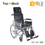 Health Care High Back Folding Chromed Steel PU Plastic Commode Chair with Wheels