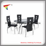 Cheap Hot Sale Glass Dining Table and Leather Chairs (DT047)