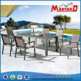 Stone Glass Aluminum Table and Chair in Mesh Fabric
