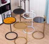 Simple Little Side a Few, Wrought Iron Round Angle of Solid Wood Living Room Table Glass Tea Table of Sofa Side (M-X3791)
