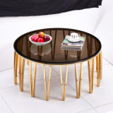 Chamange Golden Glass Top Round Coffee Table for Wedding Banquet