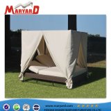 Professional Canopy Double Chaise Lounge Garden Rattan Sunbed and Wicker Lounge Daybed