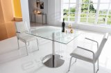Rectange Glass Top Dining Table with Wiredrawing Stainless Steel Base