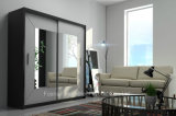 Black Frame White Sliding Doors Wardrobe with Square Mirror (HF-EY0731A)