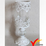 Antique White European Taste Metal & Glass Candleholder