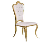 Foshan Luxury Stainless Steel Metal Golden Royal Crown Throne Back Crystal Pulling Buckle Weddings Banquet Dining Chairs