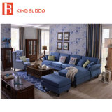 American Living Room Modular Corner Top Blue Linen Fabric Sofa Set with Chaise Ottoman