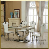 Modern Stainless Steel Dining Room Table and Faux Leather Side Chair with Water Drop Shape High Back