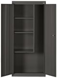Black Steel Janitorial / Supply Cabinet, 4 Fixed Side Shelves