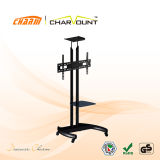 High Quality Steel Tube Height Adjustable Stand Trolley Has Tempered Glass (CT-FTVS-T104B)