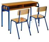 Durable School Furniture Wooden Double Student Desk and Chairs