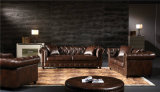 Classic Tufted Leather Victorian Sofa Set Brown Color