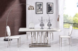 Luxury Silver Stainless Steel Marble Top Dining Table