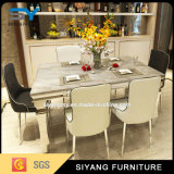 Hotel Furniture Stainless Steel Dining Table with Marble Top