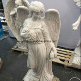 Modern Western Figure Statue, White Marble Stone Carved Garden Angel Sculpture with Weeping