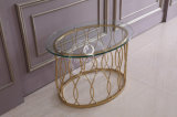 Living Room Modern Round Glass Coffee Table with Stainless Steel Frame