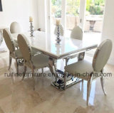 Modern Stainless Steel Chrome Dining Table Snakeskin Leather Velvet Dining Chairs with Oval Back