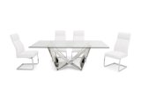 Modern Italian Design Stainless Steel Base Clear Glass Dining Table with 6 Chairs