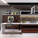 Home Furniture Brown Color High Gloss Lacquer Wood Kitchen Cabinet